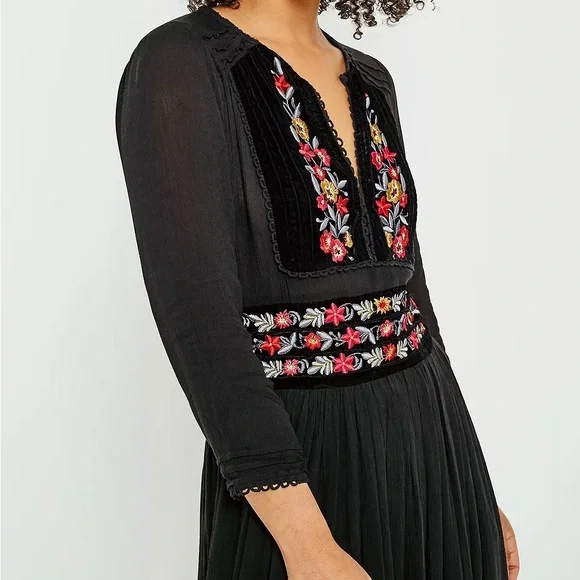 Free People Flora Embroidered Floral Midi Dress Boho - Picture 5 of 14